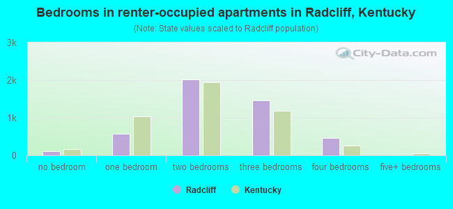 Bedrooms in renter-occupied apartments in Radcliff, Kentucky