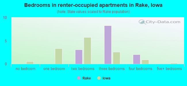 Bedrooms in renter-occupied apartments in Rake, Iowa