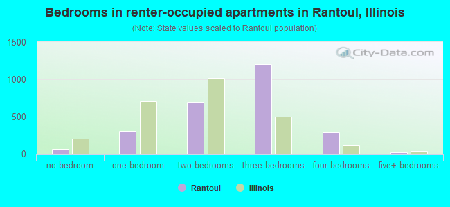 Bedrooms in renter-occupied apartments in Rantoul, Illinois