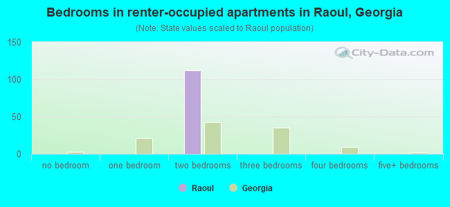 Bedrooms in renter-occupied apartments in Raoul, Georgia