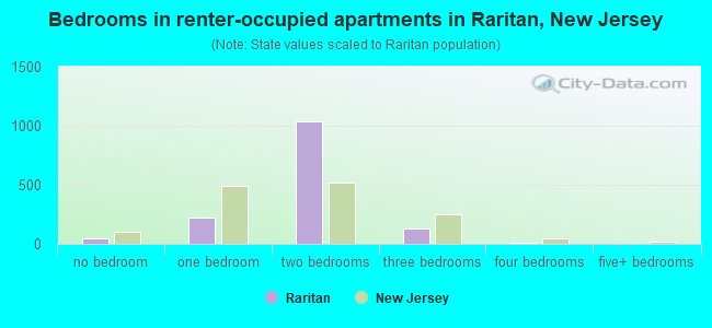 Bedrooms in renter-occupied apartments in Raritan, New Jersey