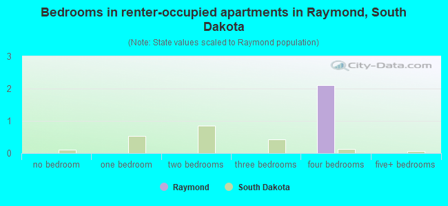 Bedrooms in renter-occupied apartments in Raymond, South Dakota