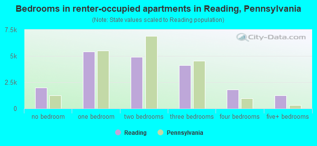Bedrooms in renter-occupied apartments in Reading, Pennsylvania