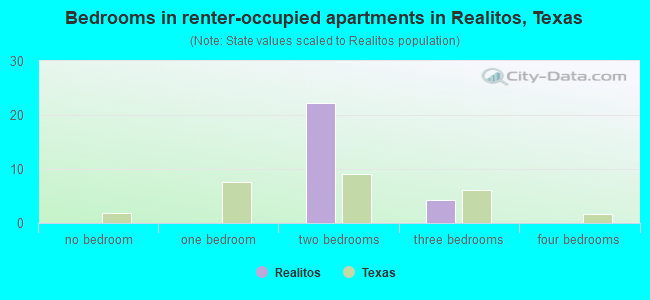 Bedrooms in renter-occupied apartments in Realitos, Texas