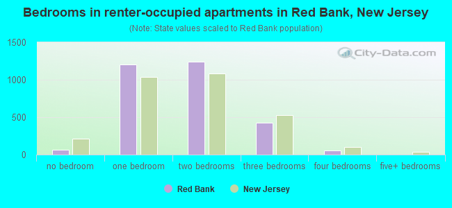 Bedrooms in renter-occupied apartments in Red Bank, New Jersey