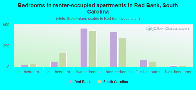 Bedrooms in renter-occupied apartments in Red Bank, South Carolina