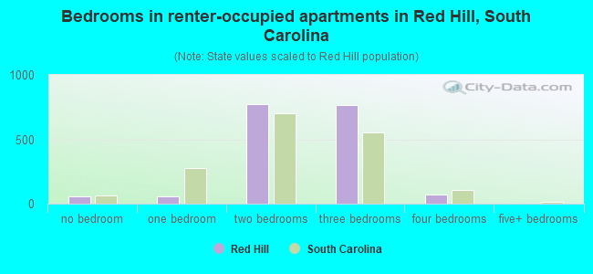 Bedrooms in renter-occupied apartments in Red Hill, South Carolina