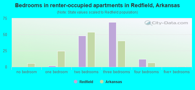 Bedrooms in renter-occupied apartments in Redfield, Arkansas