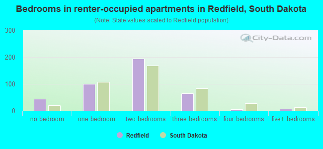 Bedrooms in renter-occupied apartments in Redfield, South Dakota