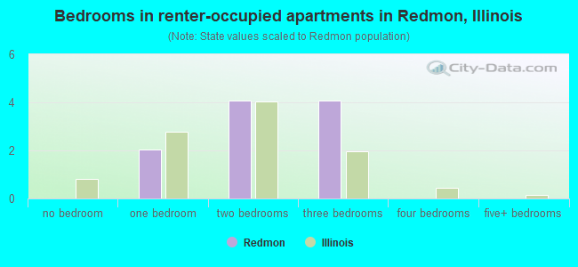 Bedrooms in renter-occupied apartments in Redmon, Illinois