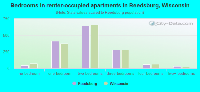 Bedrooms in renter-occupied apartments in Reedsburg, Wisconsin
