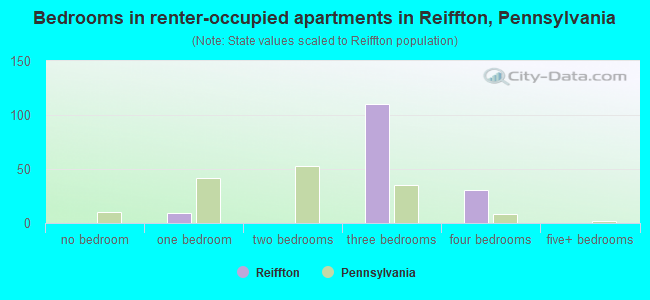 Bedrooms in renter-occupied apartments in Reiffton, Pennsylvania