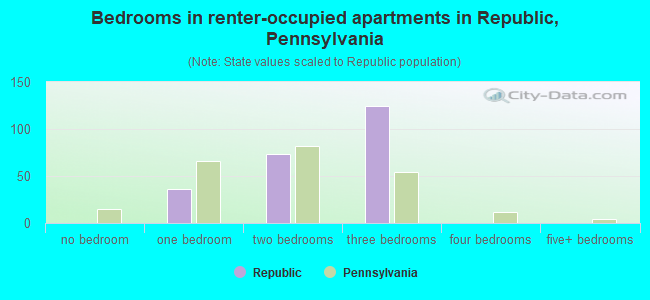 Bedrooms in renter-occupied apartments in Republic, Pennsylvania