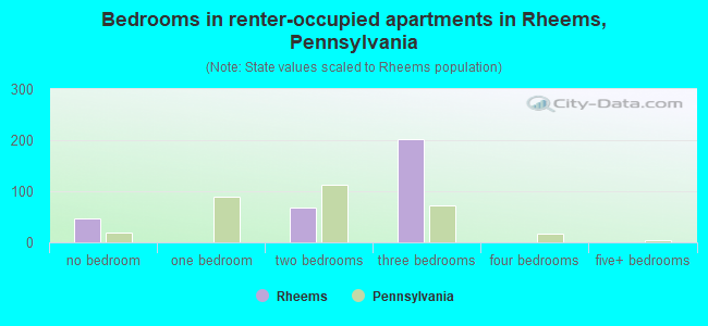 Bedrooms in renter-occupied apartments in Rheems, Pennsylvania