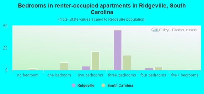 Bedrooms in renter-occupied apartments in Ridgeville, South Carolina