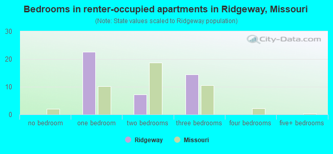 Bedrooms in renter-occupied apartments in Ridgeway, Missouri