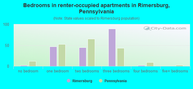 Bedrooms in renter-occupied apartments in Rimersburg, Pennsylvania