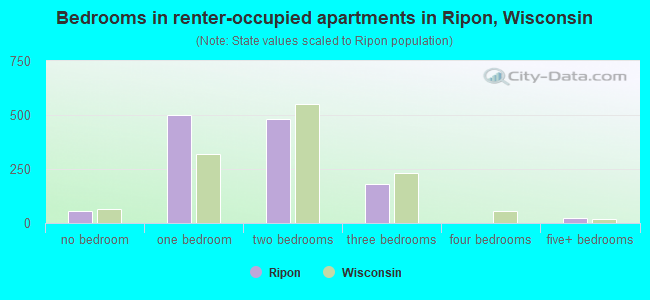 Bedrooms in renter-occupied apartments in Ripon, Wisconsin