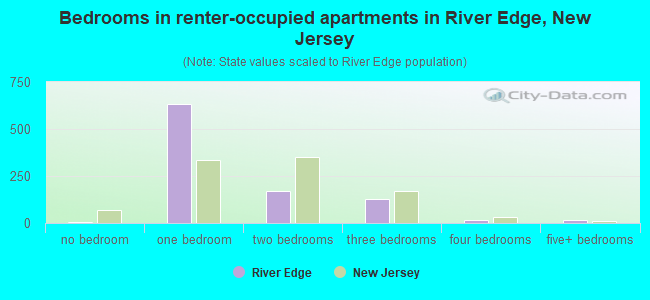 Bedrooms in renter-occupied apartments in River Edge, New Jersey
