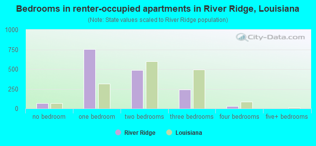 Bedrooms in renter-occupied apartments in River Ridge, Louisiana