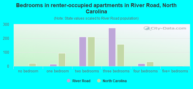 Bedrooms in renter-occupied apartments in River Road, North Carolina