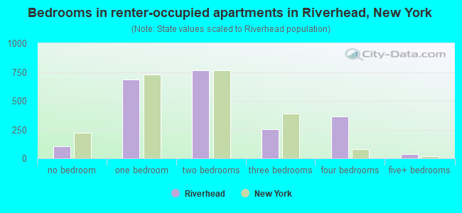 Bedrooms in renter-occupied apartments in Riverhead, New York