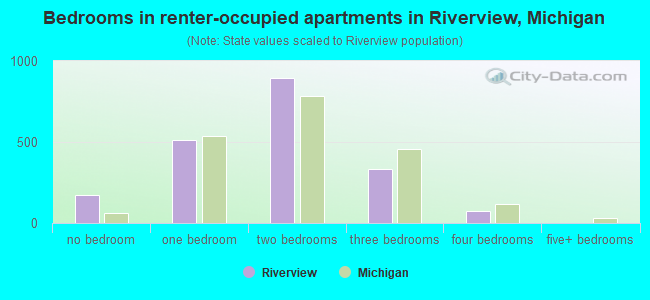 Bedrooms in renter-occupied apartments in Riverview, Michigan