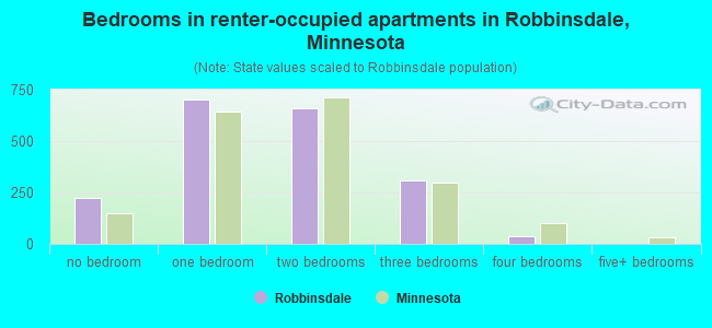 Bedrooms in renter-occupied apartments in Robbinsdale, Minnesota