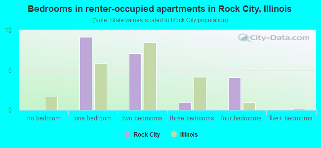 Bedrooms in renter-occupied apartments in Rock City, Illinois