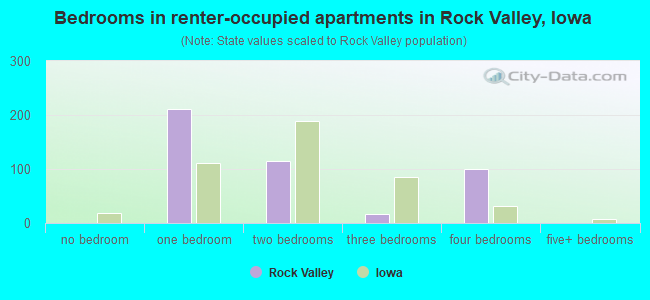 Bedrooms in renter-occupied apartments in Rock Valley, Iowa