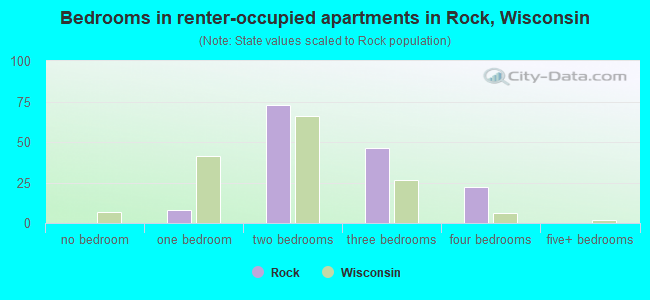 Bedrooms in renter-occupied apartments in Rock, Wisconsin