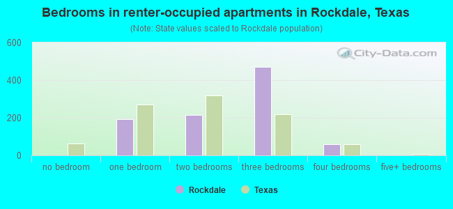 Bedrooms in renter-occupied apartments in Rockdale, Texas