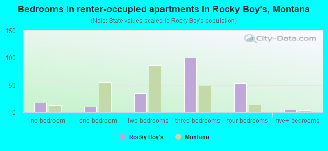 Bedrooms in renter-occupied apartments in Rocky Boy's, Montana