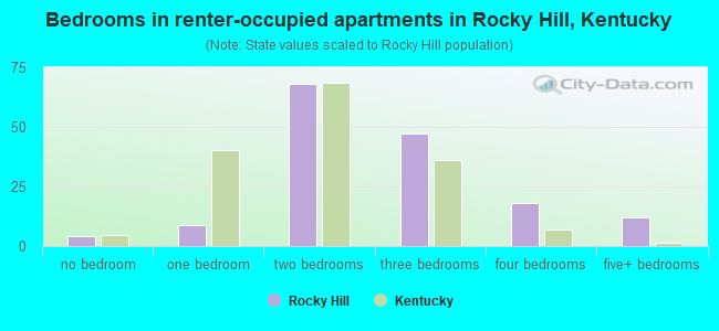 Bedrooms in renter-occupied apartments in Rocky Hill, Kentucky