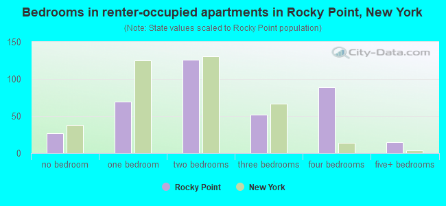 Bedrooms in renter-occupied apartments in Rocky Point, New York