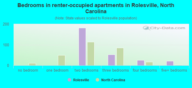 Bedrooms in renter-occupied apartments in Rolesville, North Carolina