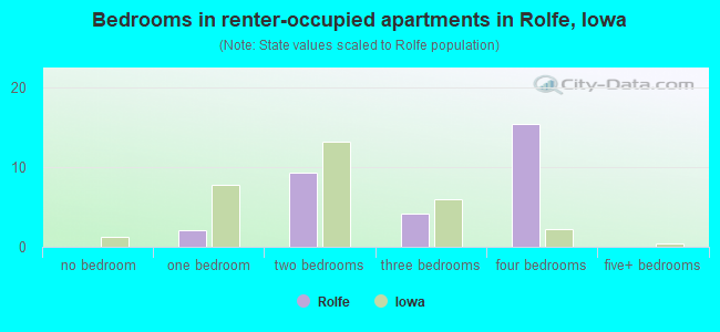 Bedrooms in renter-occupied apartments in Rolfe, Iowa