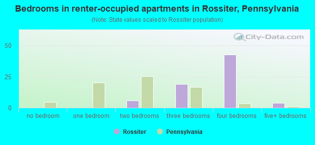 Bedrooms in renter-occupied apartments in Rossiter, Pennsylvania