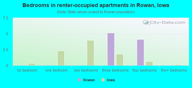 Bedrooms in renter-occupied apartments in Rowan, Iowa