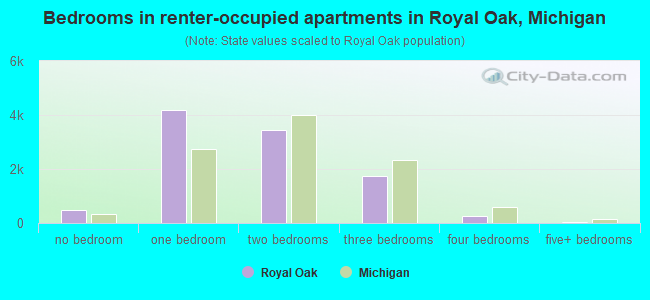 Bedrooms in renter-occupied apartments in Royal Oak, Michigan