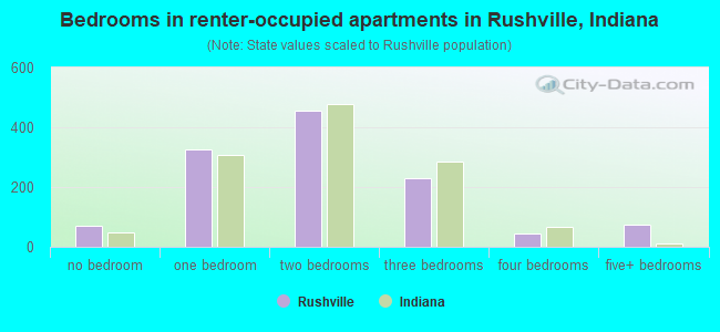 Bedrooms in renter-occupied apartments in Rushville, Indiana
