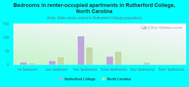 Bedrooms in renter-occupied apartments in Rutherford College, North Carolina