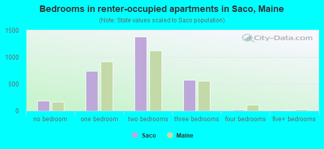 Bedrooms in renter-occupied apartments in Saco, Maine