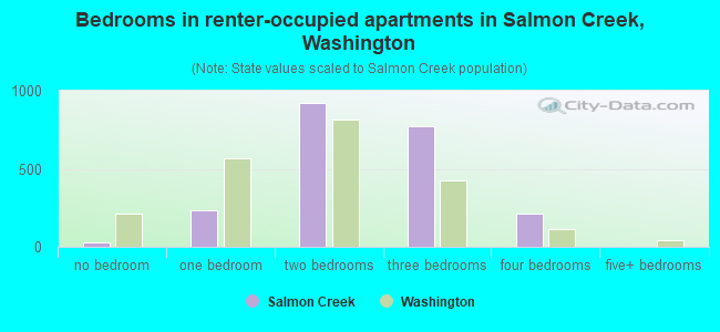Bedrooms in renter-occupied apartments in Salmon Creek, Washington