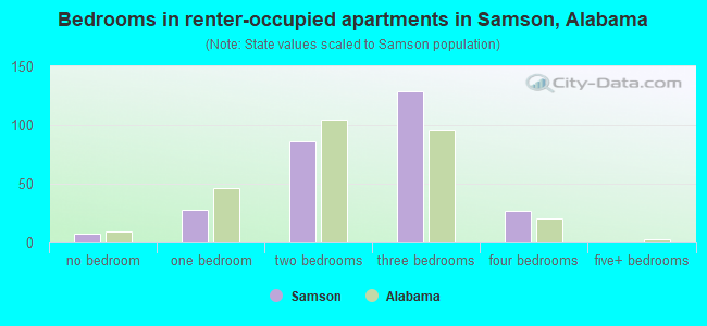 Bedrooms in renter-occupied apartments in Samson, Alabama