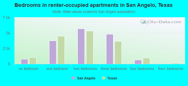 Bedrooms in renter-occupied apartments in San Angelo, Texas