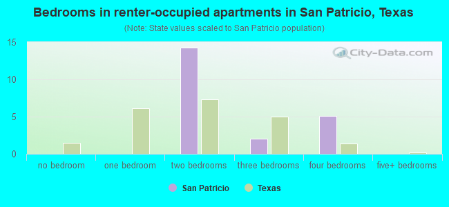 Bedrooms in renter-occupied apartments in San Patricio, Texas