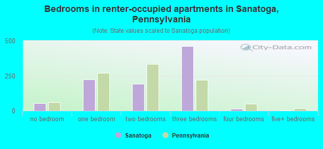 Bedrooms in renter-occupied apartments in Sanatoga, Pennsylvania