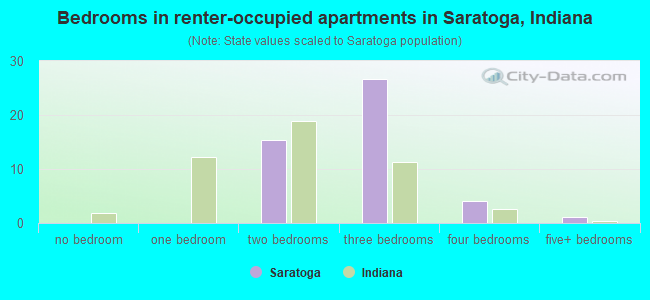 Bedrooms in renter-occupied apartments in Saratoga, Indiana