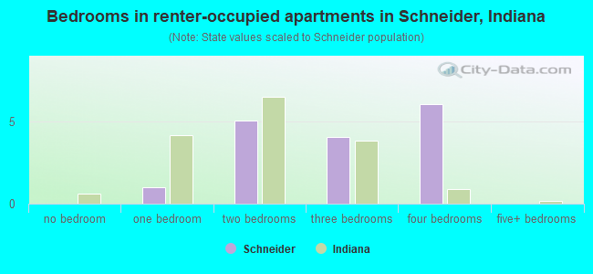 Bedrooms in renter-occupied apartments in Schneider, Indiana